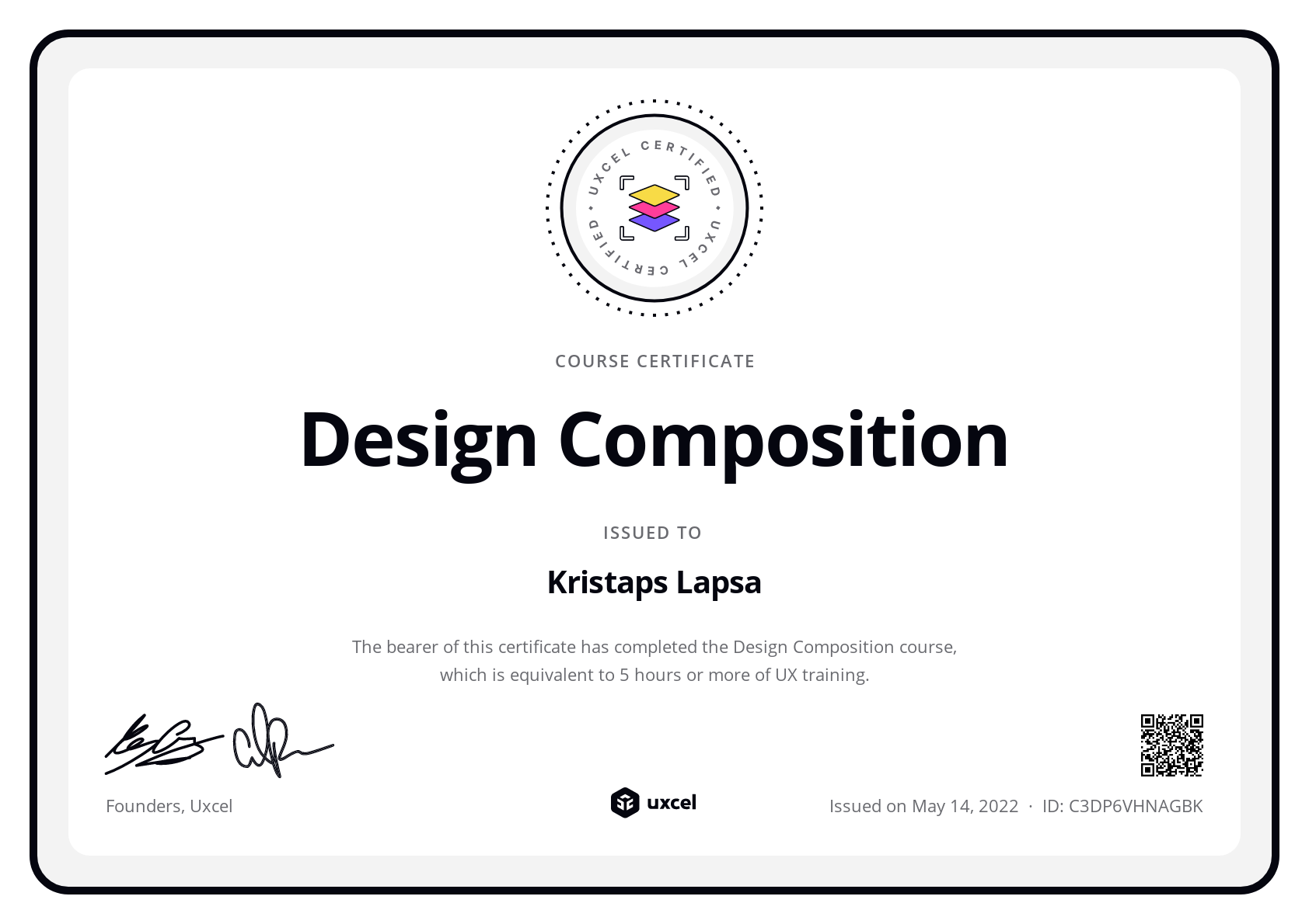 Kristaps Lapsa's certificate